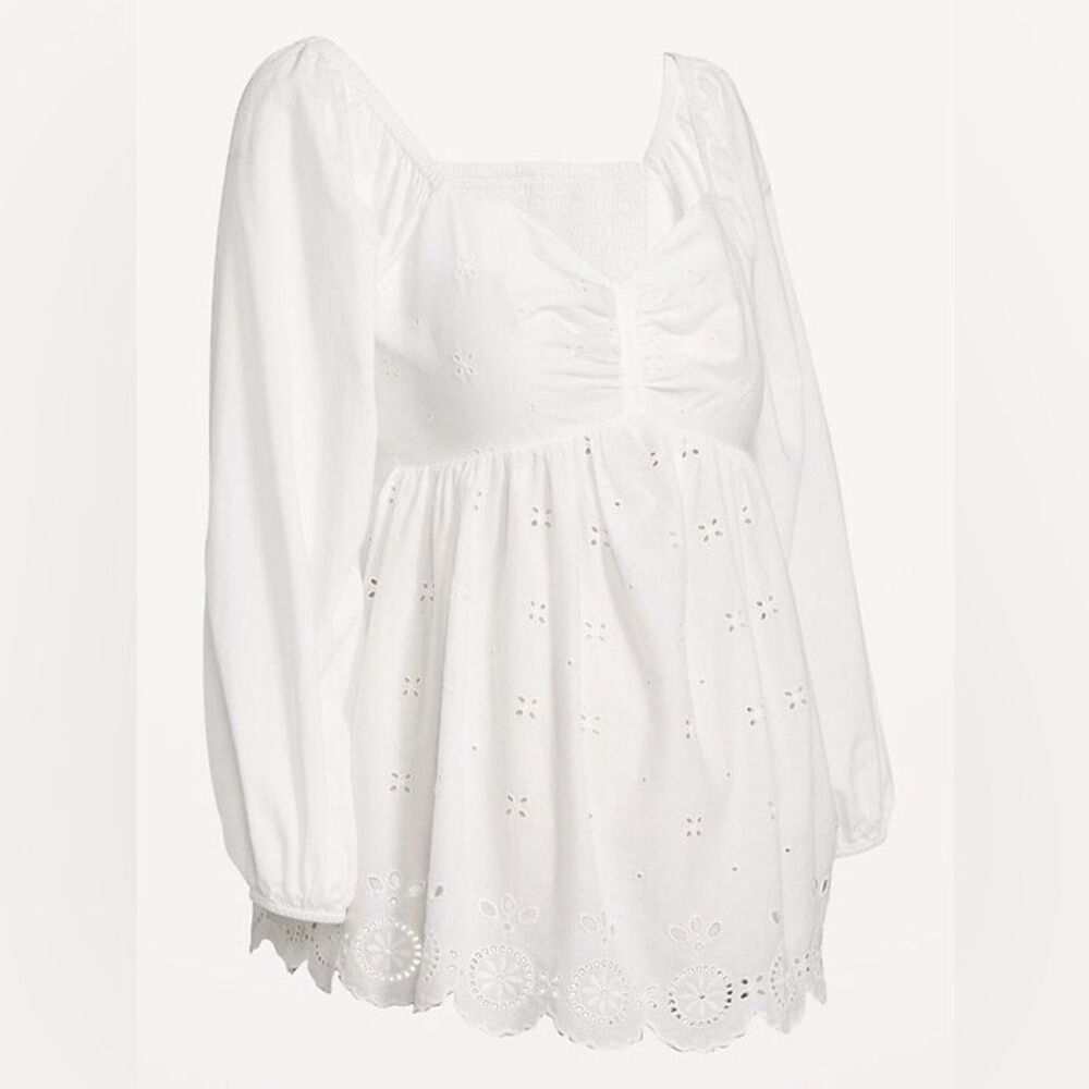 Old Navy Maternity Fit & Flare Top Womens Large White Sheer Embroidered Eyelet - Picture 12 of 12
